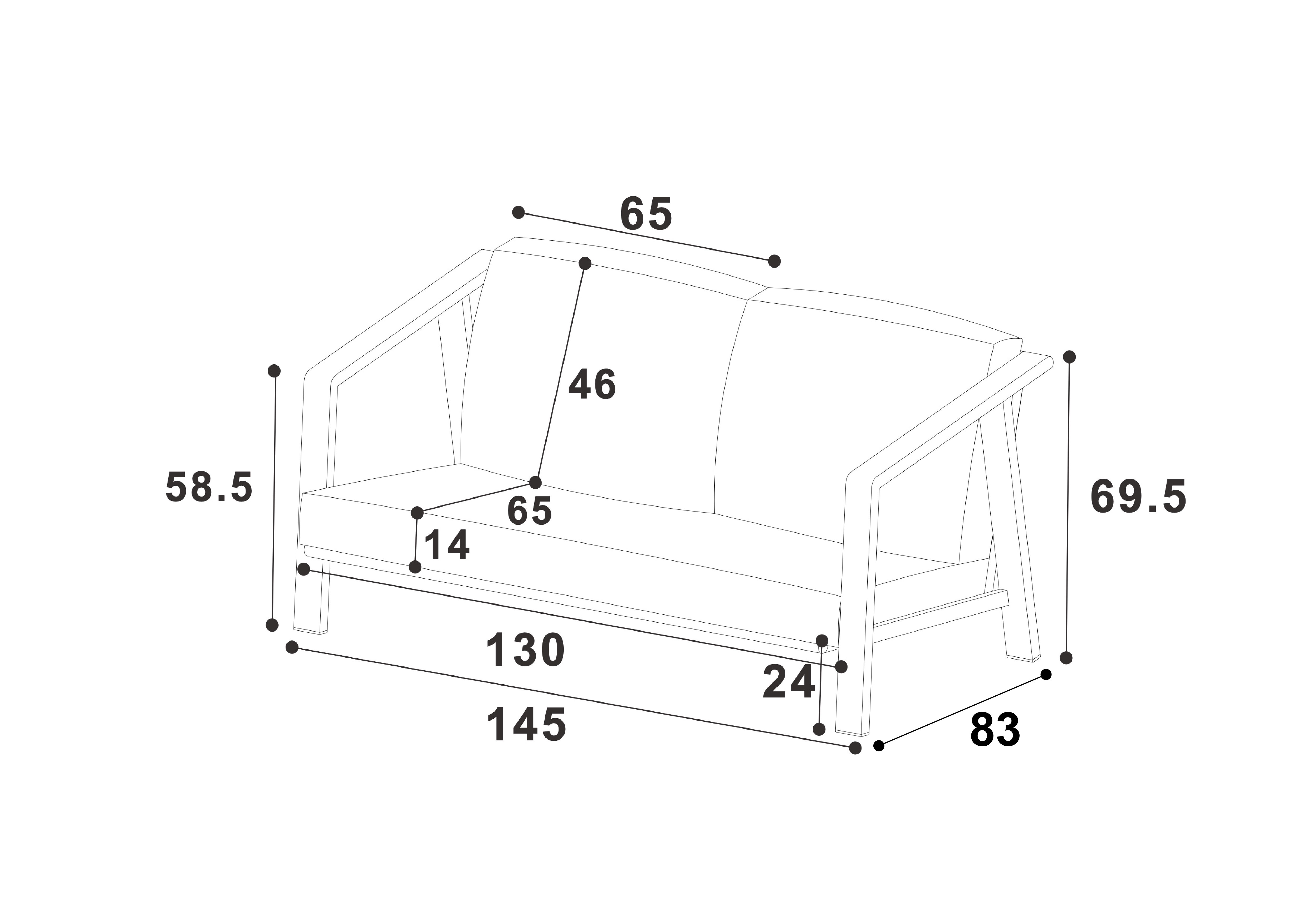 Alora 2 Seat Lounge Set dimensions
